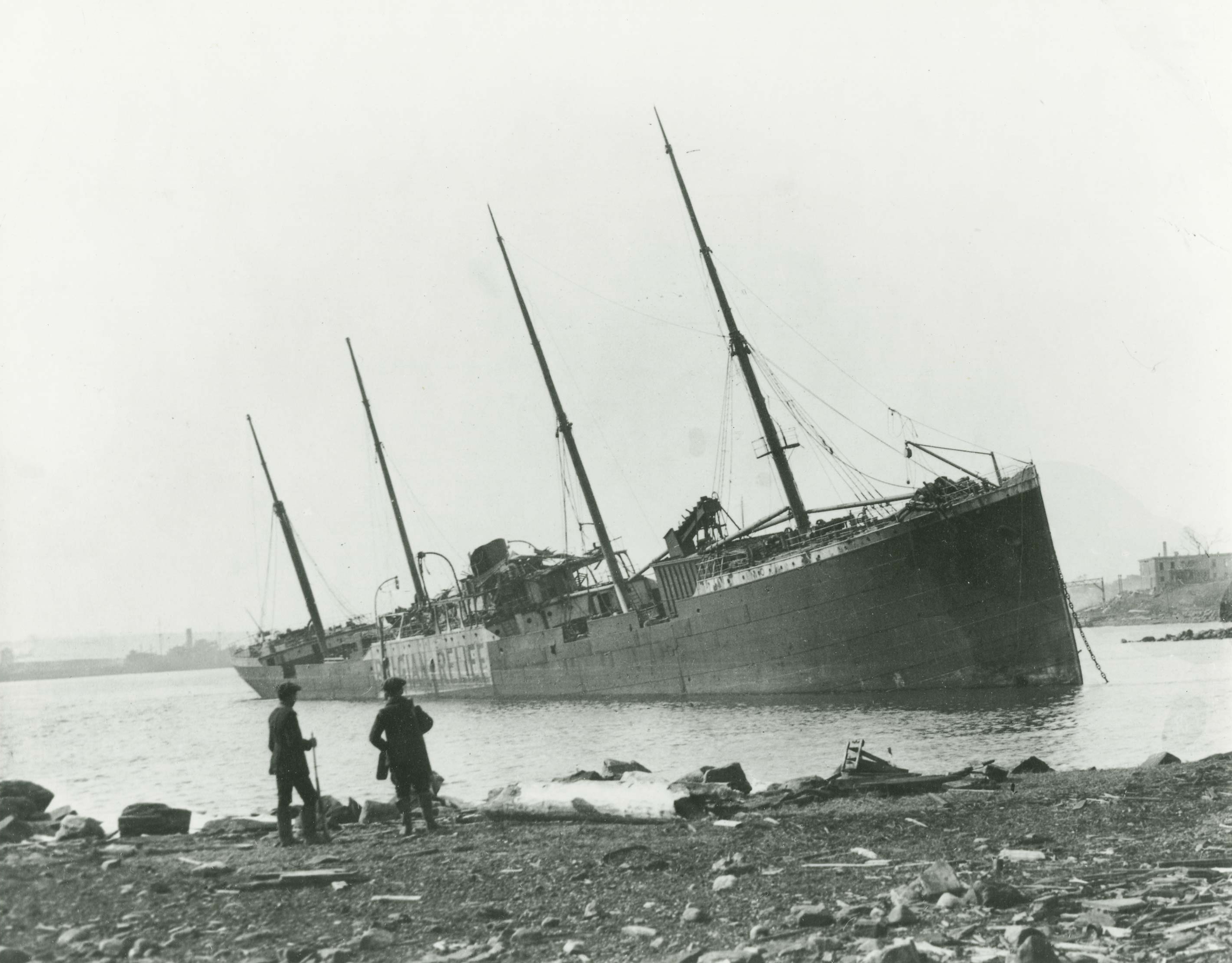 The Norwegian steamship Imo aground on the Dartmouth shore after the Halifax Explosion.