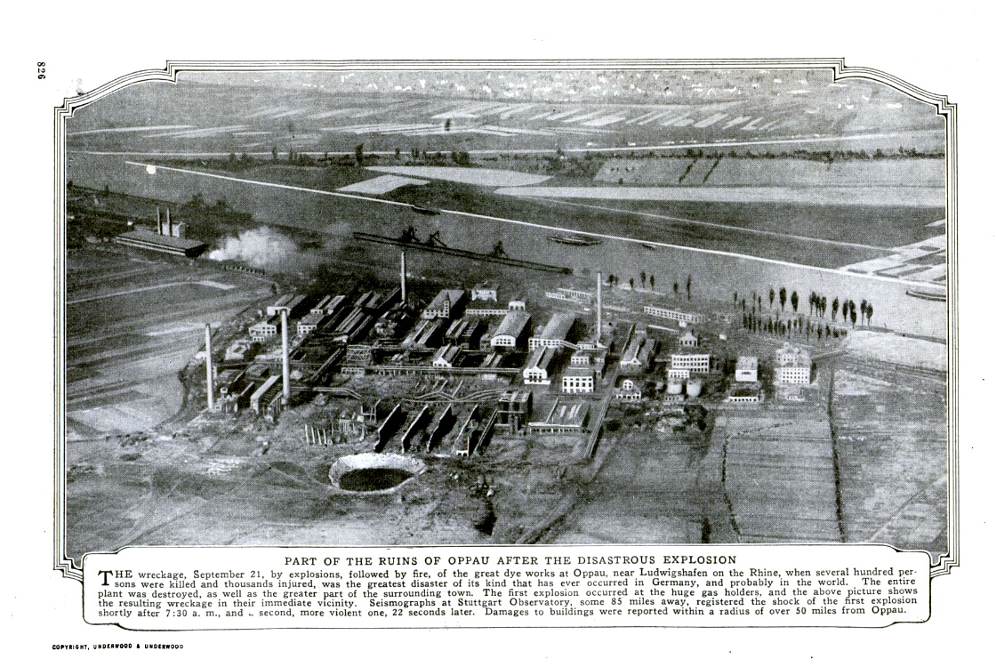 Ruined buildings at Oppau after the September 21, 1921 BASF fertilizer explosion.